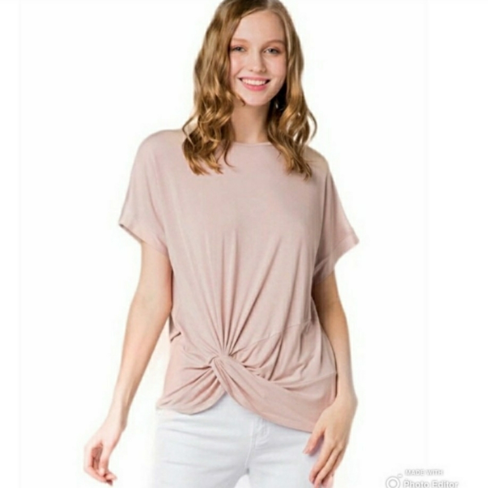 New COA Soft Side Twisted Hem Top Pink sz M